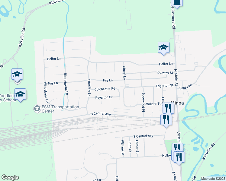 map of restaurants, bars, coffee shops, grocery stores, and more near 122 Colchester Road in Minoa
