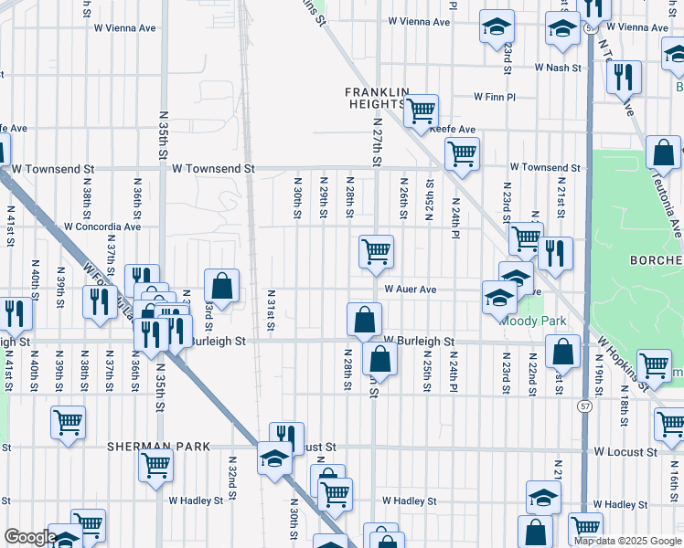 map of restaurants, bars, coffee shops, grocery stores, and more near 3200-3202 North 29th Street in Milwaukee