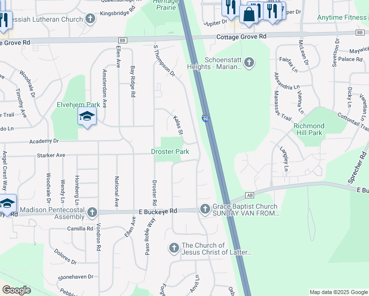 map of restaurants, bars, coffee shops, grocery stores, and more near 1518 Grafton Road in Madison