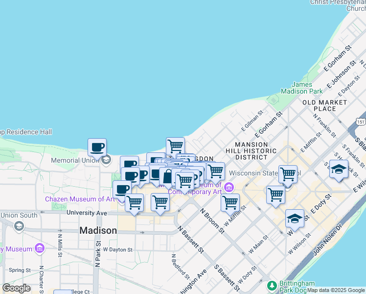 map of restaurants, bars, coffee shops, grocery stores, and more near 220 East Lakelawn Place in Madison