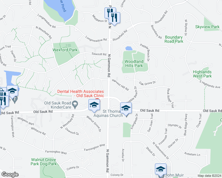 map of restaurants, bars, coffee shops, grocery stores, and more near 14 Firestone Court in Madison