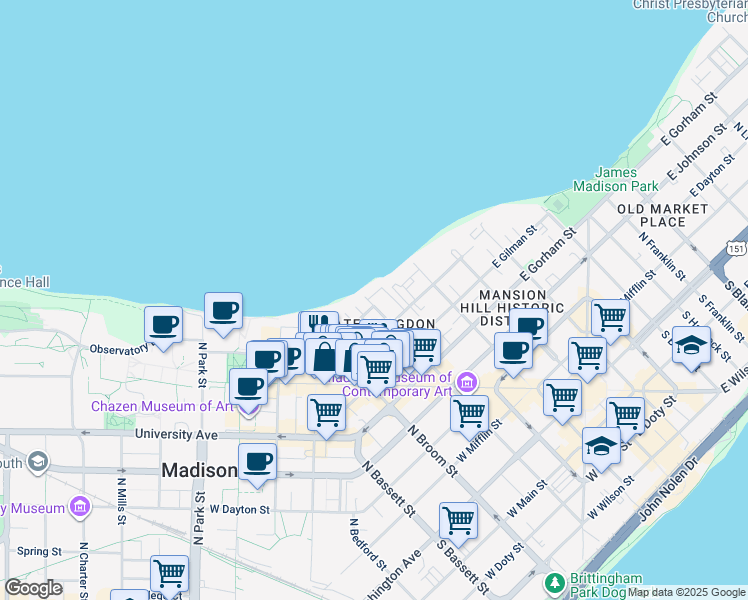map of restaurants, bars, coffee shops, grocery stores, and more near 220 East Lakelawn Place in Madison