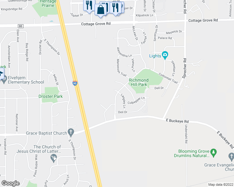 map of restaurants, bars, coffee shops, grocery stores, and more near 6019 Cottontail Trail in Madison