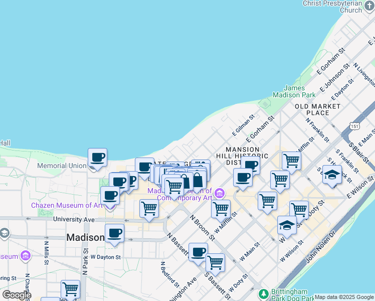 map of restaurants, bars, coffee shops, grocery stores, and more near 141 Langdon Street in Madison