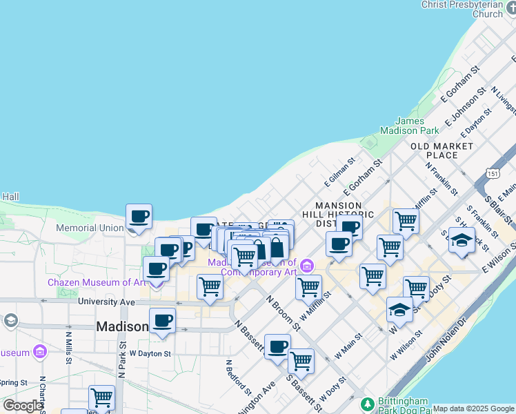 map of restaurants, bars, coffee shops, grocery stores, and more near 141 Langdon Street in Madison