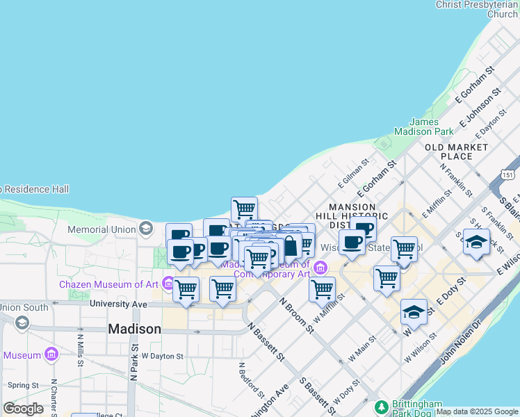 map of restaurants, bars, coffee shops, grocery stores, and more near in Madison