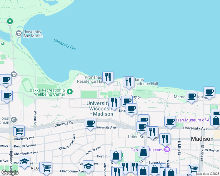 map of restaurants, bars, coffee shops, grocery stores, and more near in Madison