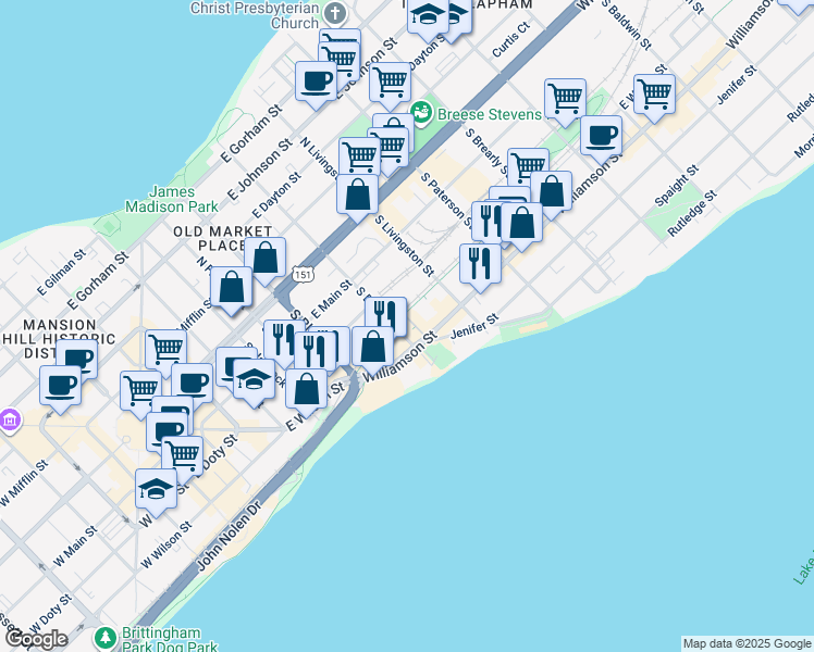 map of restaurants, bars, coffee shops, grocery stores, and more near 702 Williamson Street in Madison