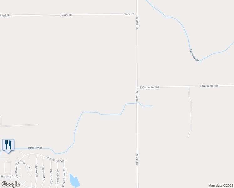 map of restaurants, bars, coffee shops, grocery stores, and more near 4489 North Oak Road in Davison
