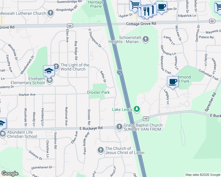 map of restaurants, bars, coffee shops, grocery stores, and more near 1502 Grafton Road in Madison