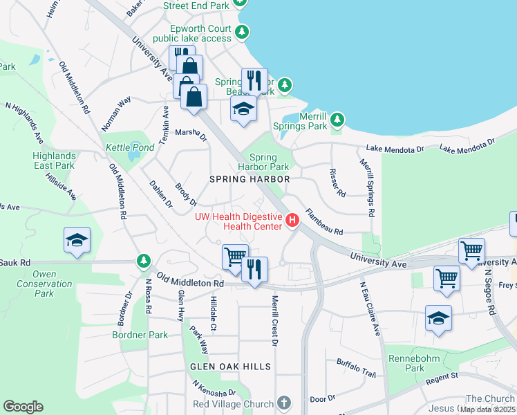 map of restaurants, bars, coffee shops, grocery stores, and more near 93 Craig Avenue in Madison