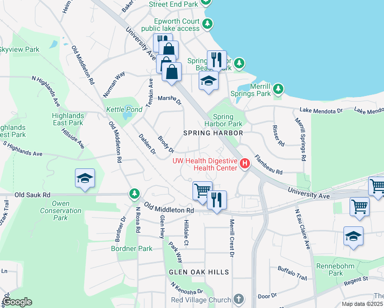 map of restaurants, bars, coffee shops, grocery stores, and more near 66 Craig Avenue in Madison