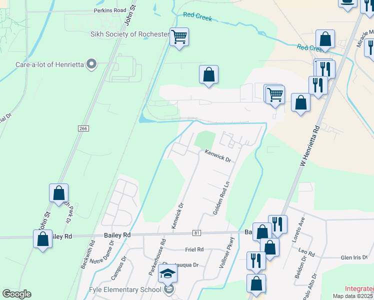 map of restaurants, bars, coffee shops, grocery stores, and more near 78 Loden Lane in Rochester