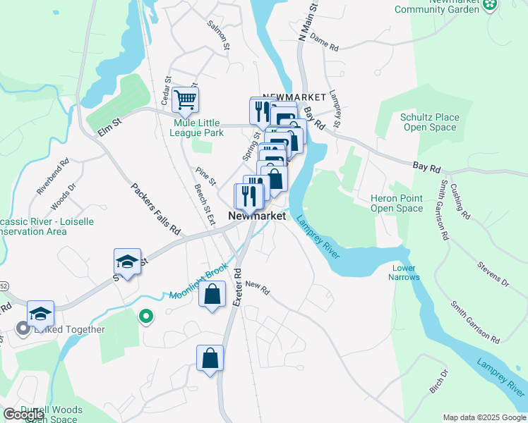 map of restaurants, bars, coffee shops, grocery stores, and more near 137 Main Street in Newmarket