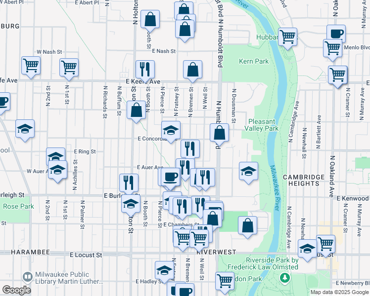 map of restaurants, bars, coffee shops, grocery stores, and more near 3306 North Bremen Street in Milwaukee