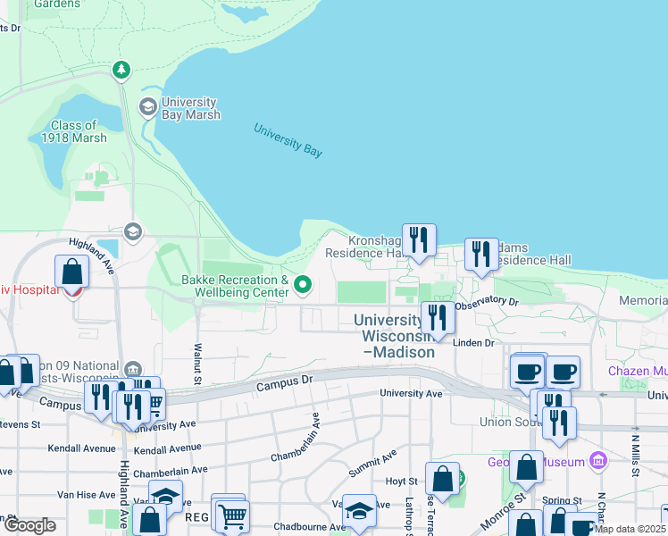 map of restaurants, bars, coffee shops, grocery stores, and more near 1990-2107 Willow Drive in Madison
