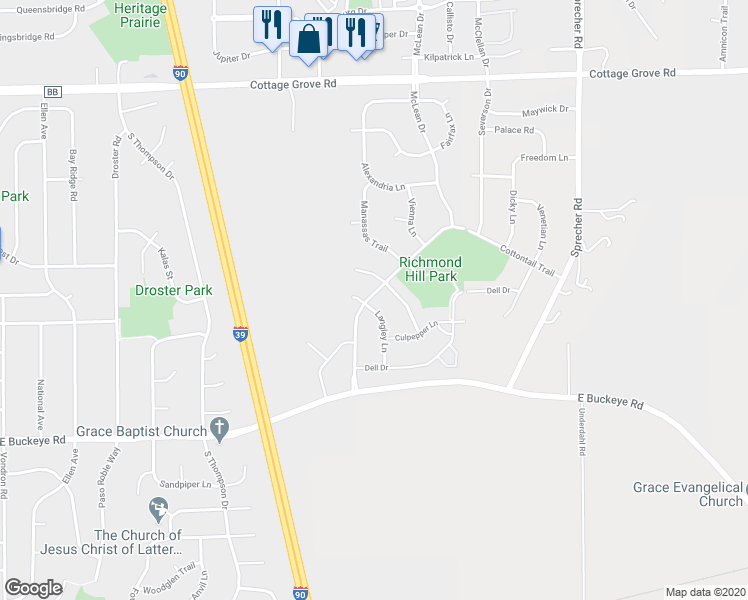 map of restaurants, bars, coffee shops, grocery stores, and more near 6067 Cottontail Trail in Madison