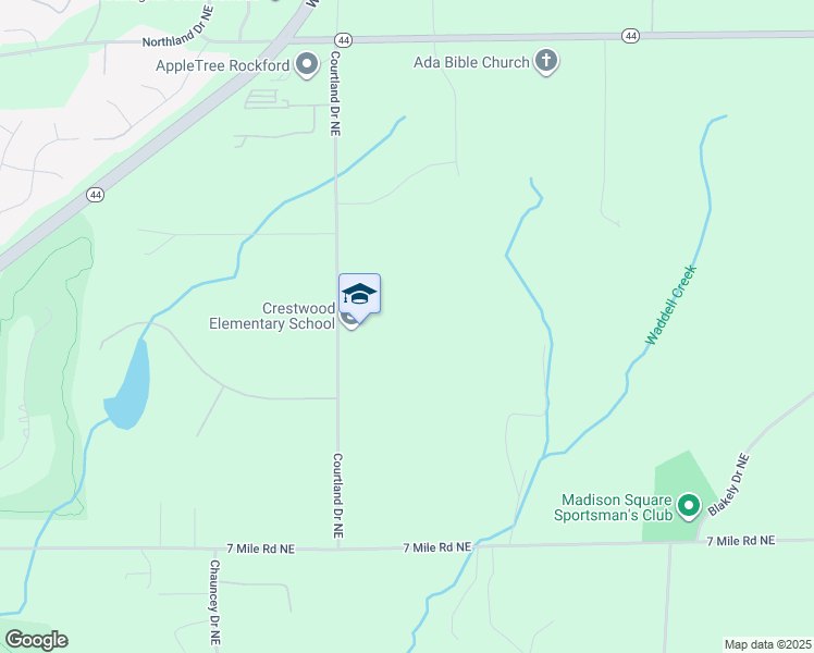 map of restaurants, bars, coffee shops, grocery stores, and more near 6350 Courtland Drive Northeast in Rockford