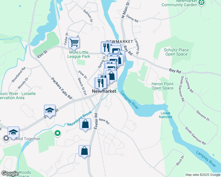 map of restaurants, bars, coffee shops, grocery stores, and more near 137 Main Street in Newmarket