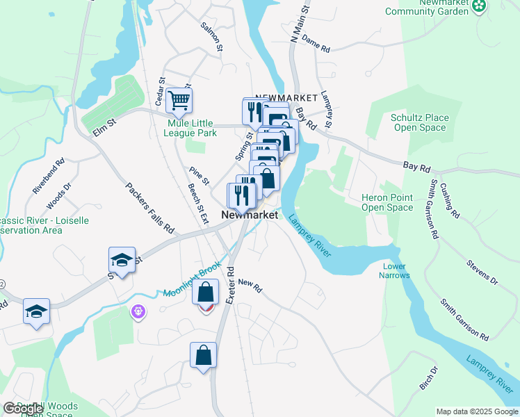 map of restaurants, bars, coffee shops, grocery stores, and more near 137 Main Street in Newmarket
