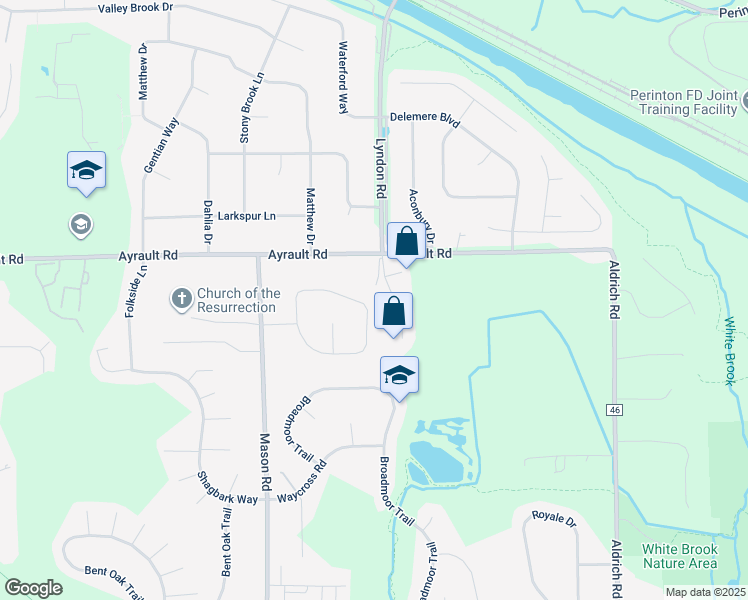 map of restaurants, bars, coffee shops, grocery stores, and more near 9 Sunnyside Drive in Fairport