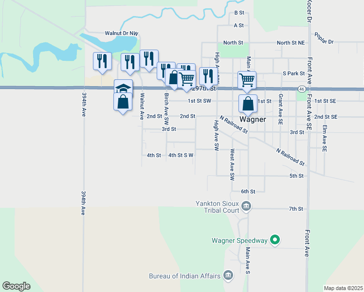map of restaurants, bars, coffee shops, grocery stores, and more near 400-498 Memorial Drive in Wagner