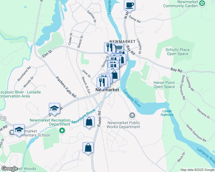 map of restaurants, bars, coffee shops, grocery stores, and more near 7 Church Street in Newmarket