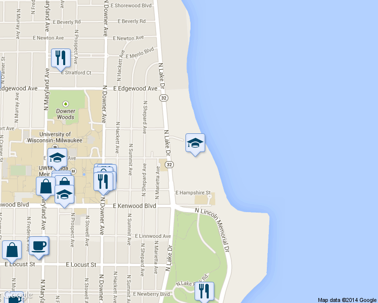 map of restaurants, bars, coffee shops, grocery stores, and more near 3061 East Newport Court in Milwaukee