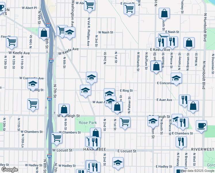 map of restaurants, bars, coffee shops, grocery stores, and more near in Milwaukee