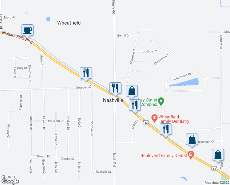 map of restaurants, bars, coffee shops, grocery stores, and more near 7221 Nash Road in North Tonawanda