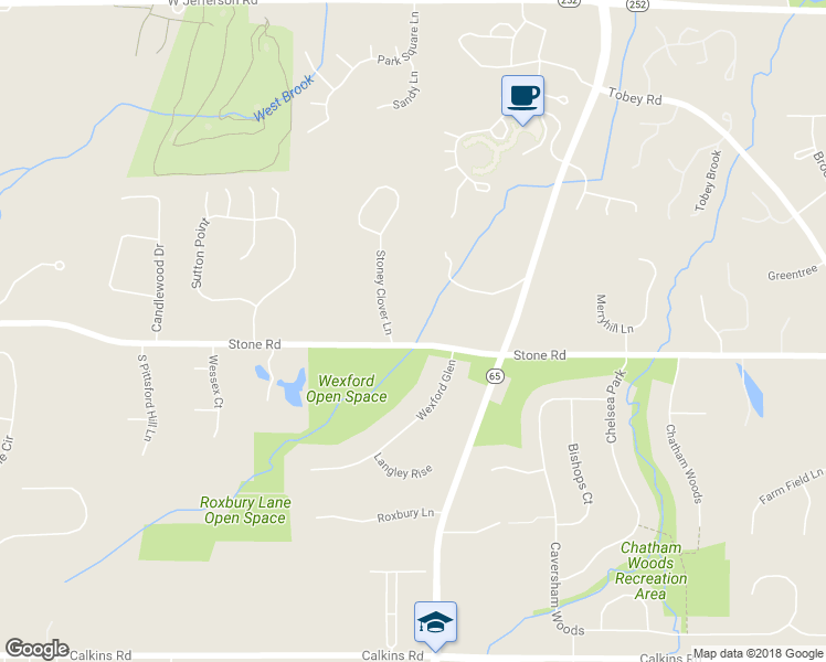 map of restaurants, bars, coffee shops, grocery stores, and more near 2 Stoney Clover Lane in Pittsford