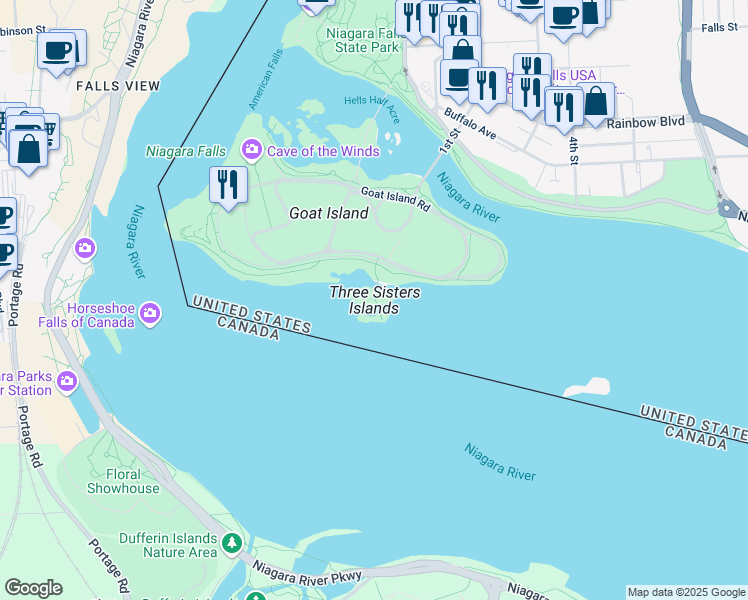 map of restaurants, bars, coffee shops, grocery stores, and more near in Niagara Falls