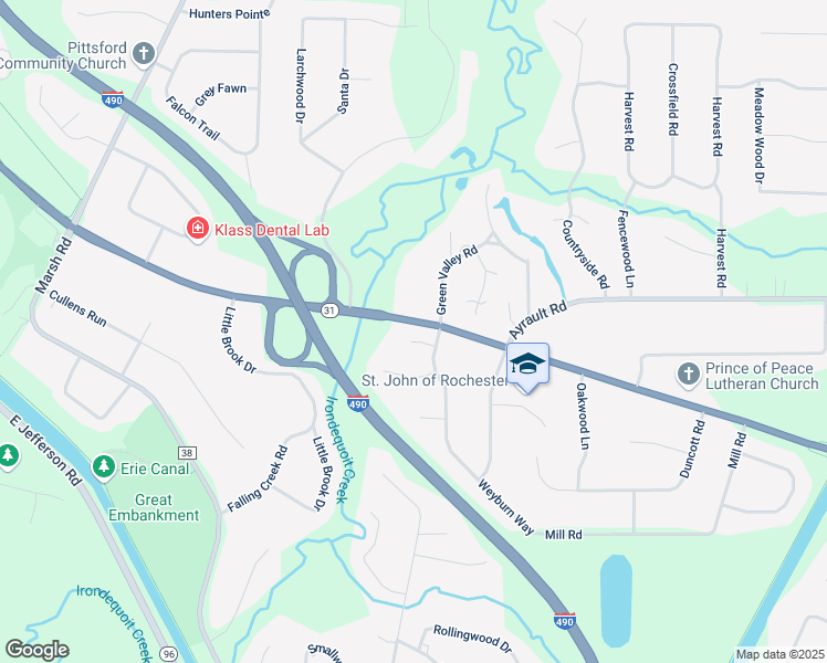 map of restaurants, bars, coffee shops, grocery stores, and more near 5800 Palmyra Road in Pittsford