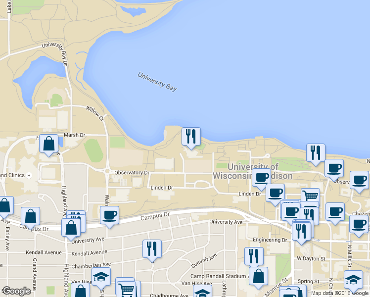 map of restaurants, bars, coffee shops, grocery stores, and more near 1990-2107 Willow Drive in Madison