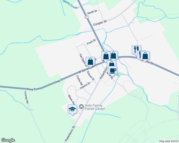 map of restaurants, bars, coffee shops, grocery stores, and more near 5215 New York 5 in Vernon