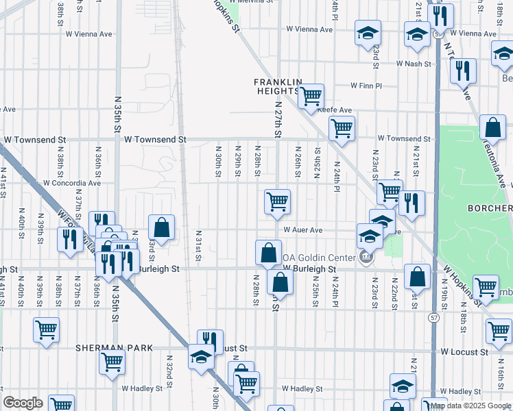 map of restaurants, bars, coffee shops, grocery stores, and more near 3268 North 28th Street in Milwaukee
