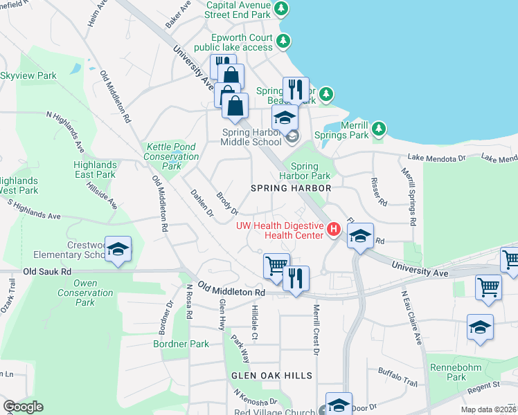 map of restaurants, bars, coffee shops, grocery stores, and more near 40 Craig Avenue in Madison
