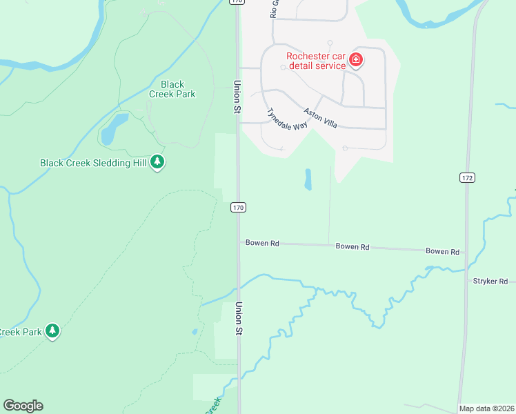 map of restaurants, bars, coffee shops, grocery stores, and more near 3876 Union Street in North Chili