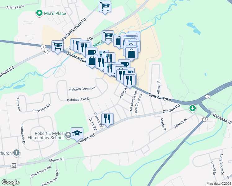 map of restaurants, bars, coffee shops, grocery stores, and more near 14 Dixon Road in New Hartford