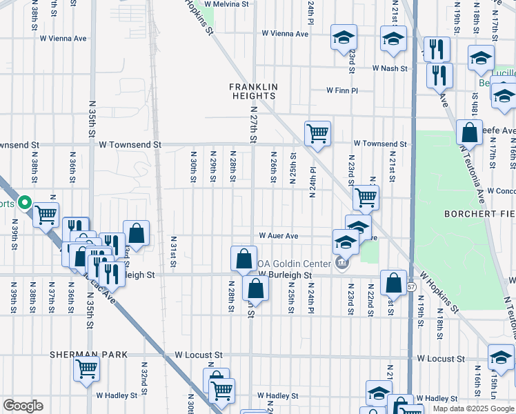 map of restaurants, bars, coffee shops, grocery stores, and more near 3265 North 26th Street in Milwaukee