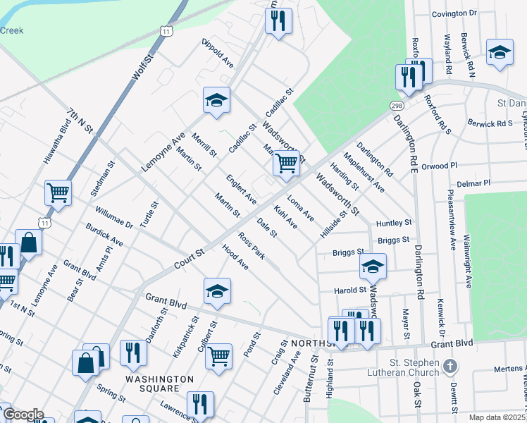 map of restaurants, bars, coffee shops, grocery stores, and more near 1506 Court Street in Syracuse