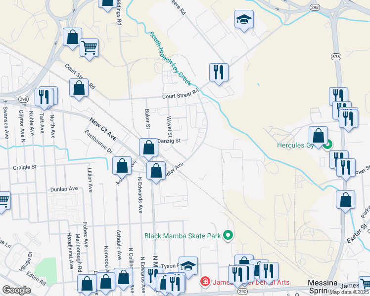 map of restaurants, bars, coffee shops, grocery stores, and more near 405 North Midler Avenue in Syracuse