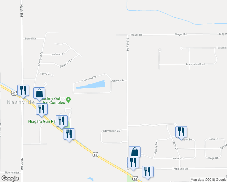 map of restaurants, bars, coffee shops, grocery stores, and more near 3464 Ashwood Drive in North Tonawanda