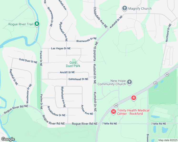 map of restaurants, bars, coffee shops, grocery stores, and more near 3545 Ancliff Street Northeast in Rockford