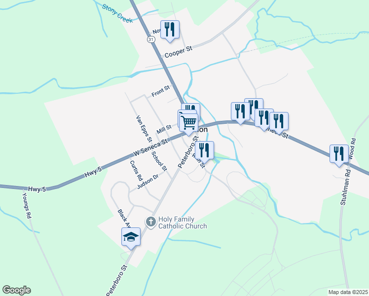 map of restaurants, bars, coffee shops, grocery stores, and more near 4441 Peterboro Street in Vernon