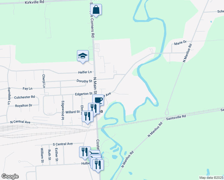 map of restaurants, bars, coffee shops, grocery stores, and more near 133 East Avenue in Minoa