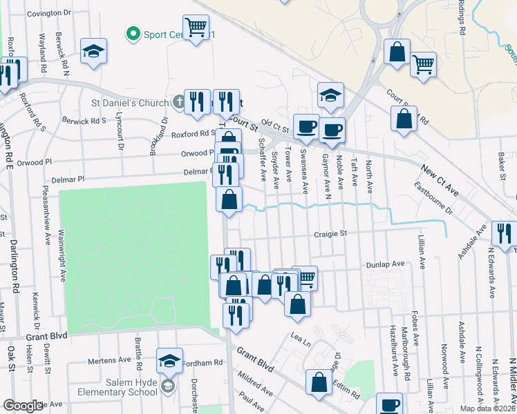 map of restaurants, bars, coffee shops, grocery stores, and more near 315 Schaffer Avenue in Syracuse