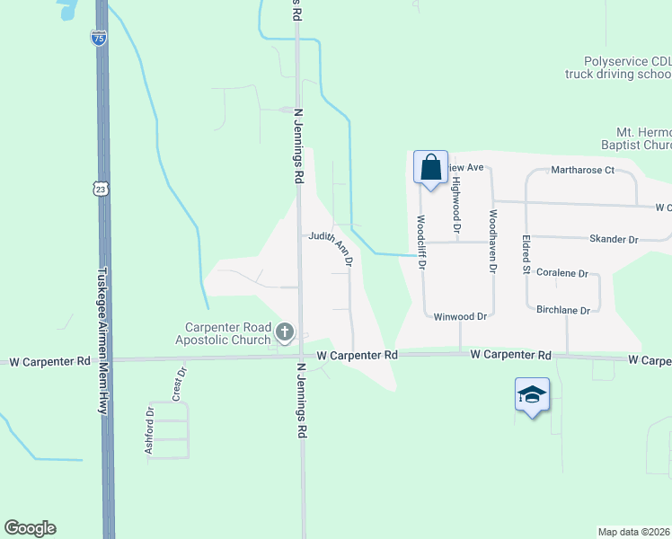 map of restaurants, bars, coffee shops, grocery stores, and more near 5111 Killian Court in Flint