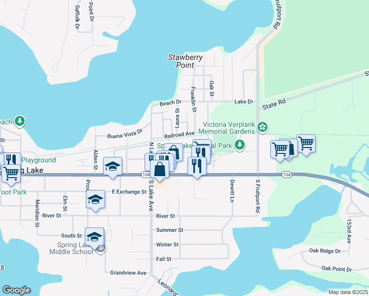 map of restaurants, bars, coffee shops, grocery stores, and more near 623 Parkview Avenue in Spring Lake