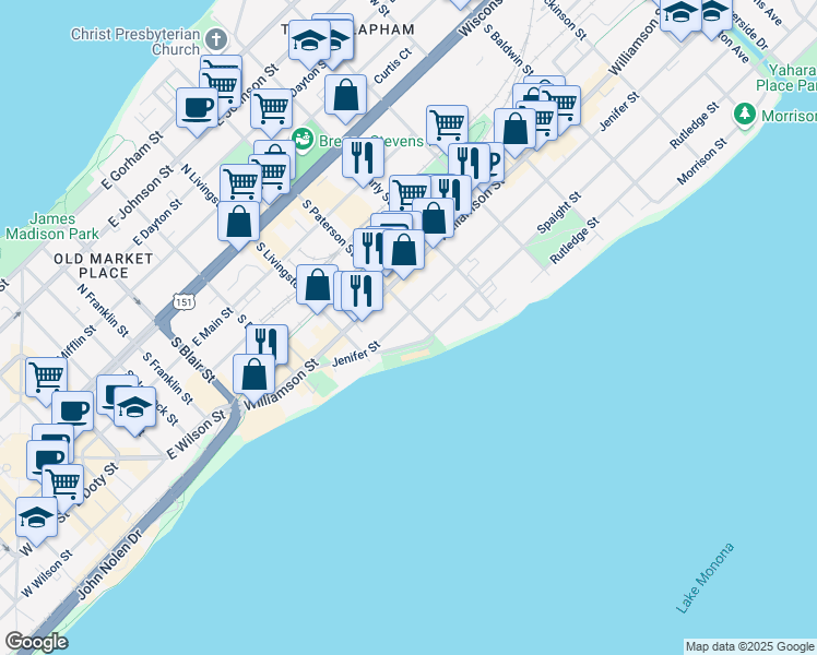 map of restaurants, bars, coffee shops, grocery stores, and more near 512 South Paterson Street in Madison